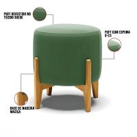 Puff Stella Suede Verde Base Madeira Castanho - D'rossi - 5