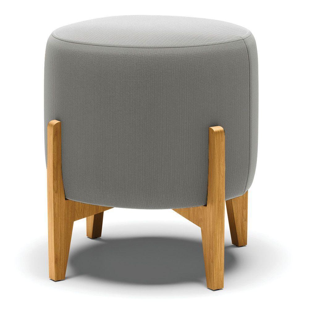 Puff Stella Suede Grafite Base Madeira Castanho - D'rossi - 1