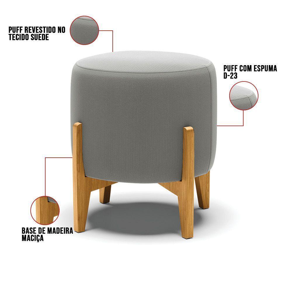Puff Stella Suede Grafite Base Madeira Castanho - D'rossi - 5