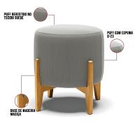 Puff Stella Suede Grafite Base Madeira Castanho - D'rossi - 5