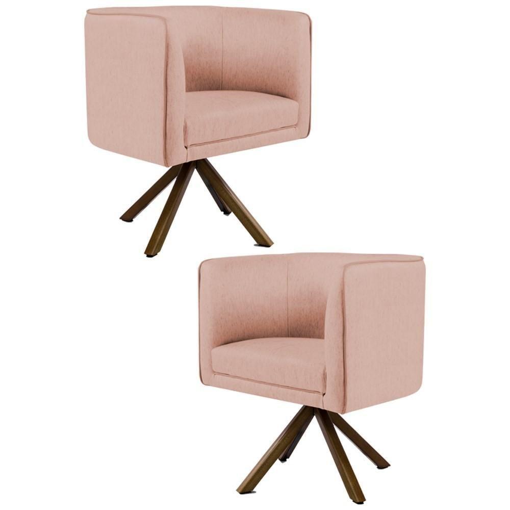 Kit 2 Poltronas Base Madeira Betina C-105 Linho Rosê - 1