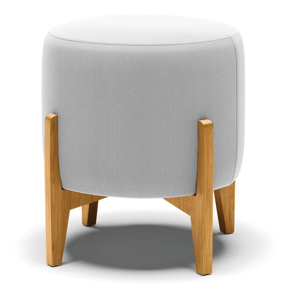 Puff Stella Suede Cinza Base Madeira Castanho - D'rossi - 1