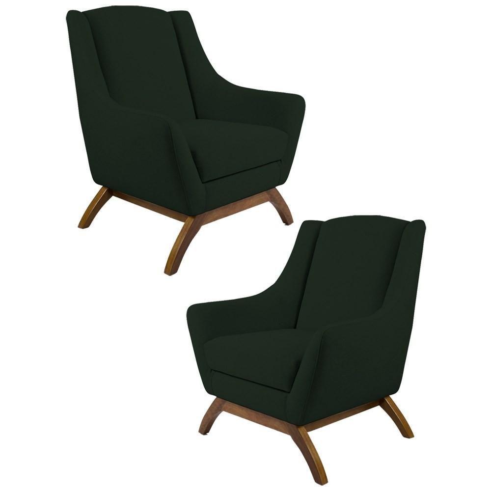 Kit 2 Poltronas Decorativas Base Manu Madeira Juliet B-303 Veludo Verde Musgo - Domi - 1