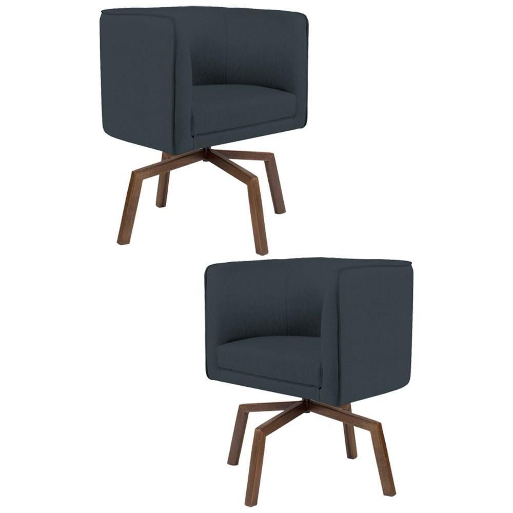 Kit 2 Poltronas Decorativas Base Ka Madeira Betina C-465 Linho Chumbo - Domi - 1