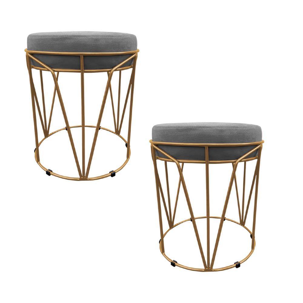 Kit 02 Puffs Multiuso Com Mesa 2 Em 1 Suede Grafite Base Dourado - 2