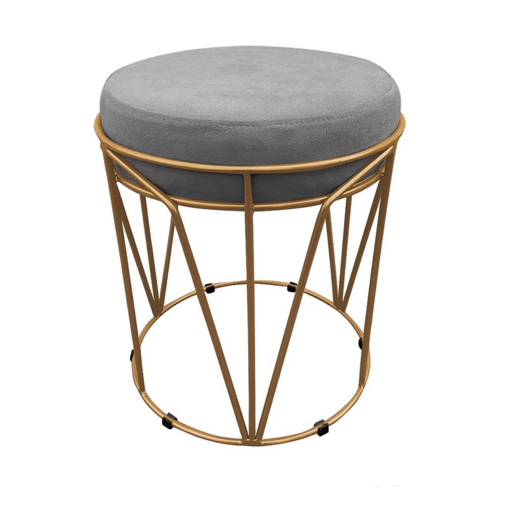 Kit 02 Puffs Multiuso Com Mesa 2 Em 1 Suede Grafite Base Dourado - 3