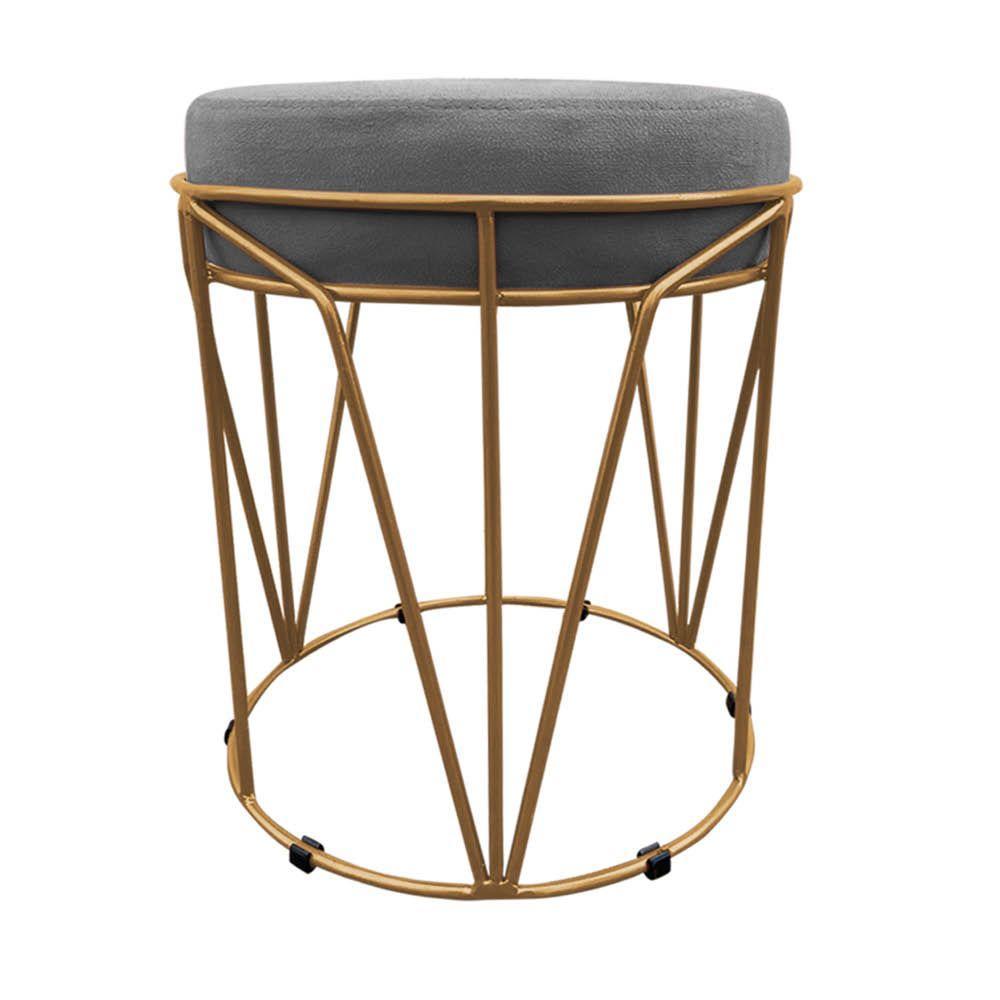 Kit 02 Puffs Multiuso Com Mesa 2 Em 1 Suede Grafite Base Dourado - 4