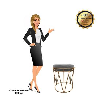 Kit 02 Puffs Multiuso Com Mesa 2 Em 1 Suede Grafite Base Dourado