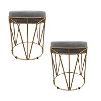 Kit 02 Puffs Multiuso Com Mesa 2 Em 1 Suede Grafite Base Dourado - 2