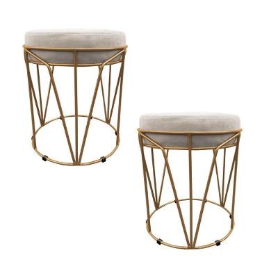 Kit 02 Puffs Multiuso Com Mesa 2 Em 1 Suede Bege Base Dourado