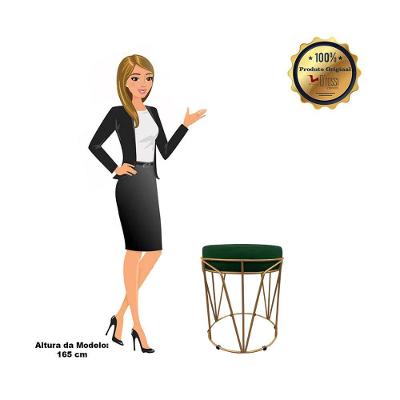 Kit 02 Puffs Multiuso Com Mesa 2 Em 1 Suede Verde Base Dourado