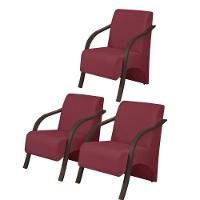 Kit3 Poltronas Vênus 1 Lugar Pé Madeira Suede Bordô - 1