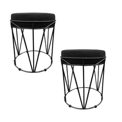 Kit 02 Puffs Multiuso Com Mesa 2 Em 1 Suede Preto Base Preto