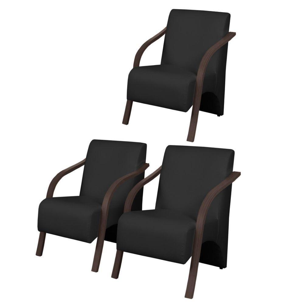 Kit3 Poltronas Vênus 1 Lugar Pé Madeira Suede Preta - 1