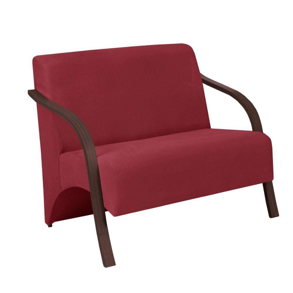 Poltrona 2 Lugares Vênus Suede Braço Madeira Bordô - 1