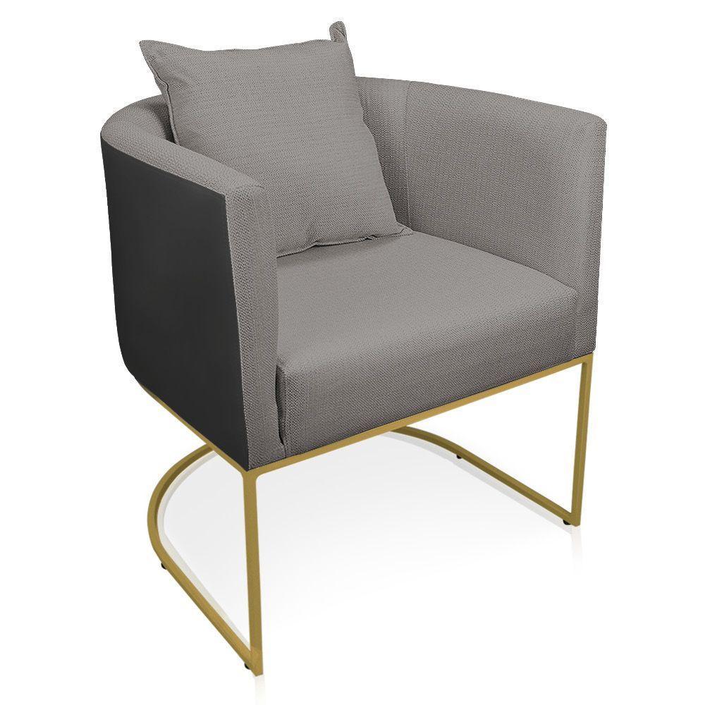 Poltrona Corano Preto Com Linho Grafite A26 Base Metálica Dourado - 1