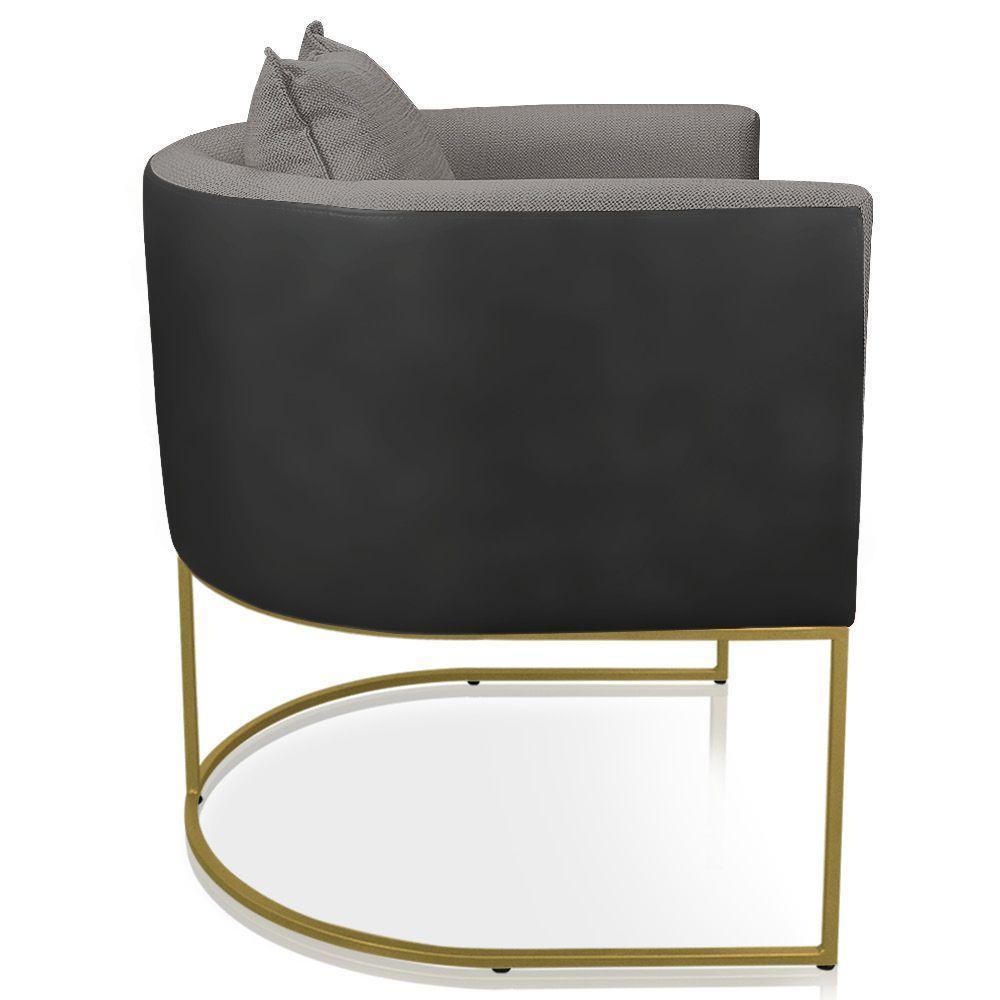 Poltrona Corano Preto Com Linho Grafite A26 Base Metálica Dourado - 4