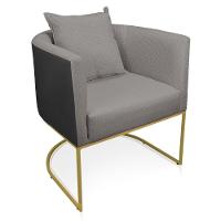 Poltrona Corano Preto Com Linho Grafite A26 Base Metálica Dourado - 1