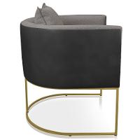 Poltrona Corano Preto Com Linho Grafite A26 Base Metálica Dourado