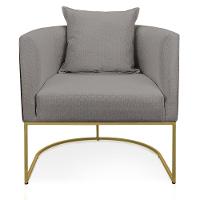 Poltrona Corano Preto Com Linho Grafite A26 Base Metálica Dourado - 6