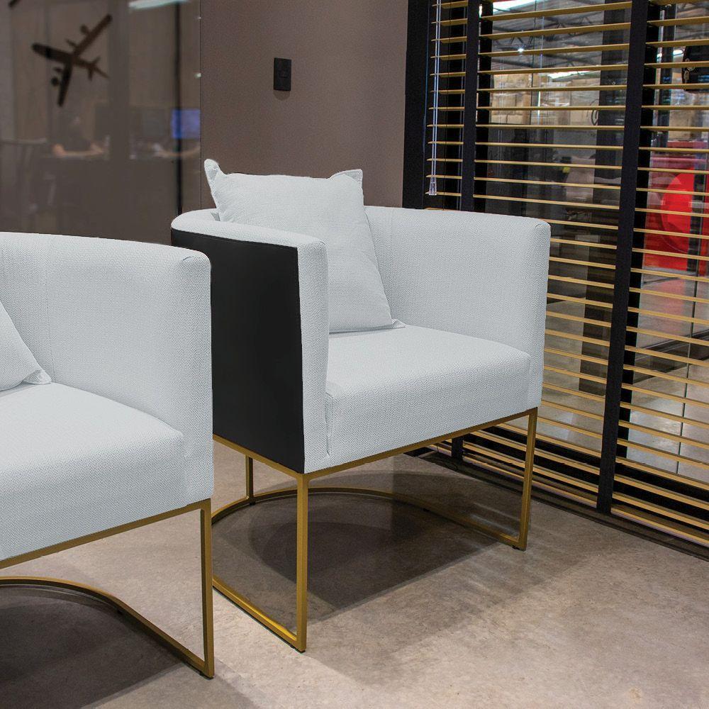 Poltrona Corano Preto Linho Base Metálica Dourado - 7