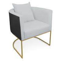 Poltrona Corano Preto Linho Base Metálica Dourado - 1