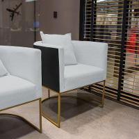 Poltrona Corano Preto Linho Base Metálica Dourado - 7