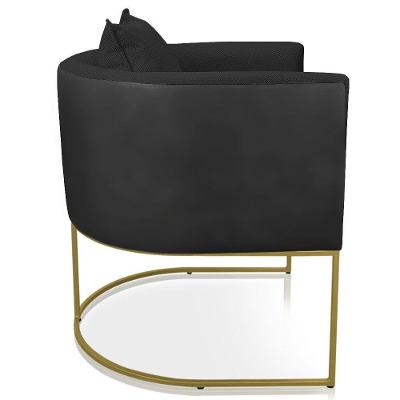 Poltrona Corano Preto Com Linho Preto A79 Base Metálica Dourado