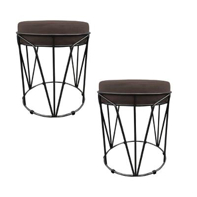 Kit 02 Puffs Multiuso Com Mesa 2 Em 1 Suede Marrom Base Preto