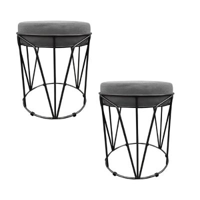 Kit 02 Puffs Multiuso Com Mesa 2 Em 1 Suede Grafite Base Preto