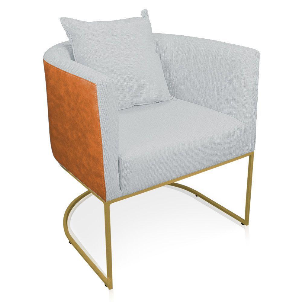 Poltrona Corano Nozes Com Linho Cinza Claro A05 Base Metálica Dourado - 1
