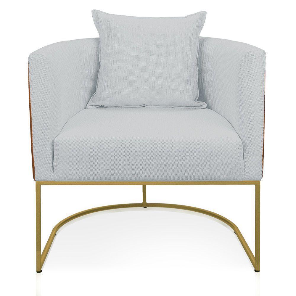 Poltrona Corano Nozes Com Linho Cinza Claro A05 Base Metálica Dourado - 4