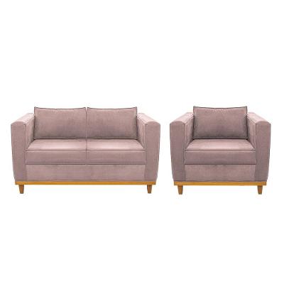 Kit Sofá 2 Lugares E Poltrona Europa Linho Rosê