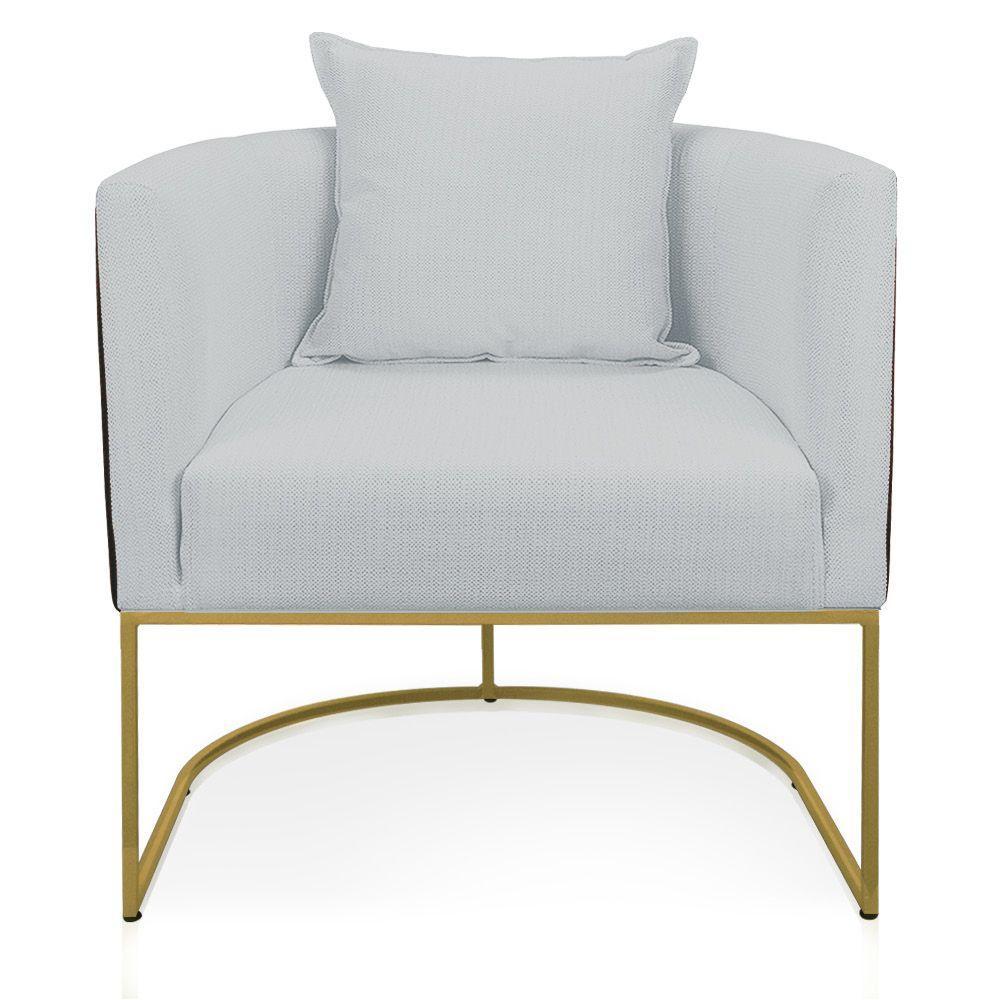 Poltrona Corano Preto Com Linho Cinza Claro A05 Base Metálica Dourado - 4