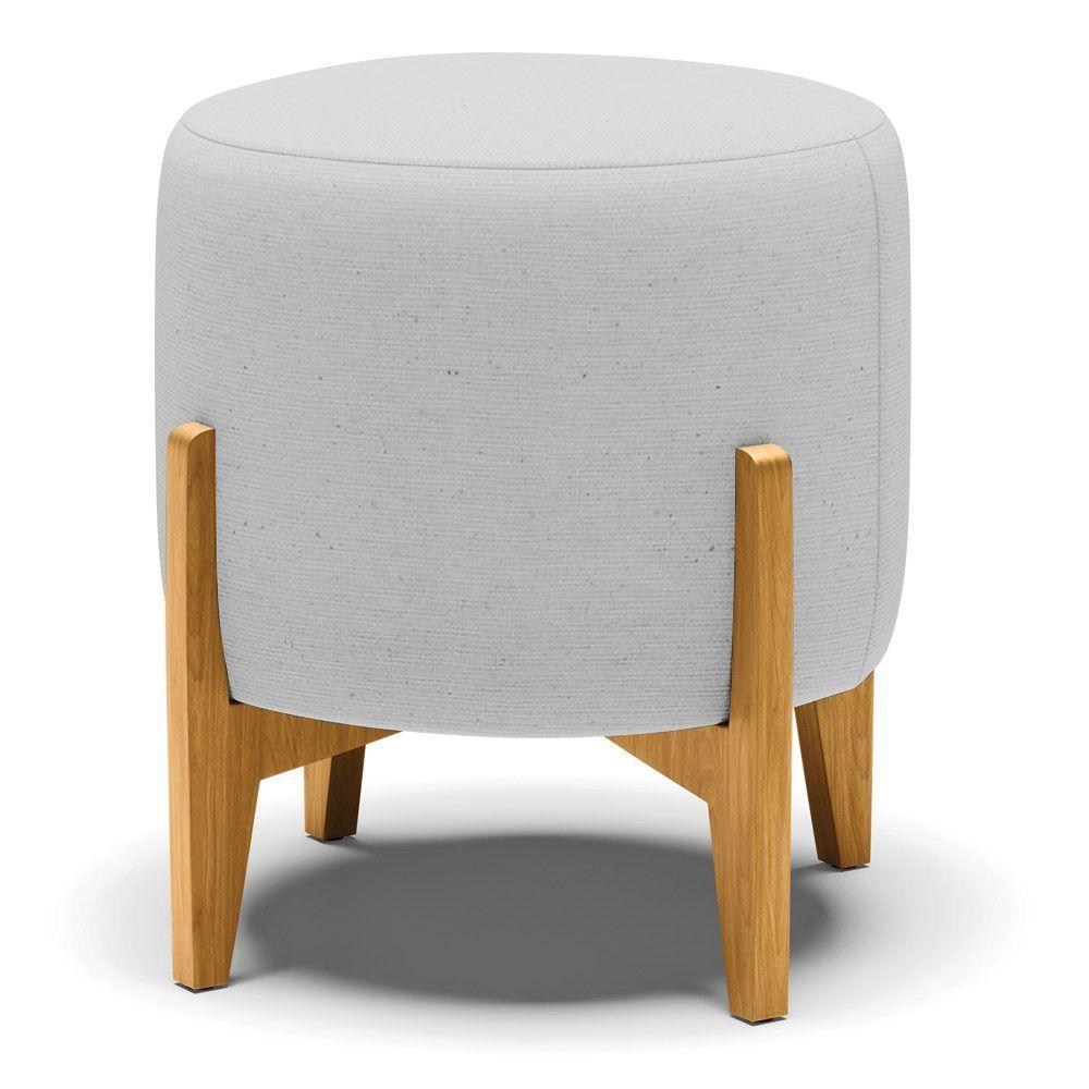 Puff Stella Linho Base Madeira Castanho Cor A05 Cinza - 1