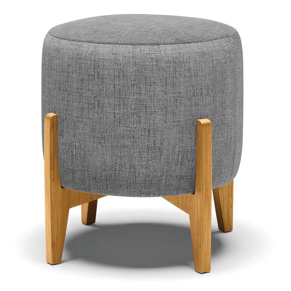 Puff Stella Linho Grafite A26 Base Madeira Castanho - 1