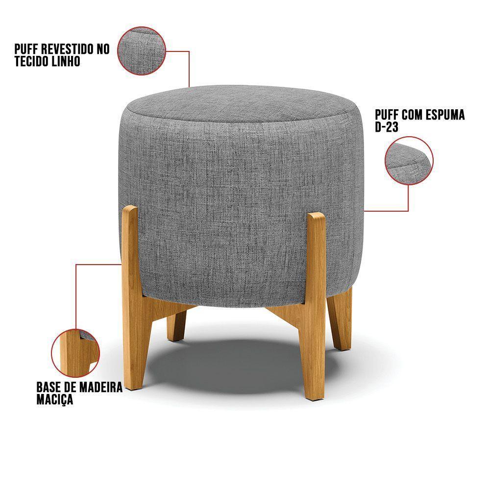 Puff Stella Linho Grafite A26 Base Madeira Castanho - 5