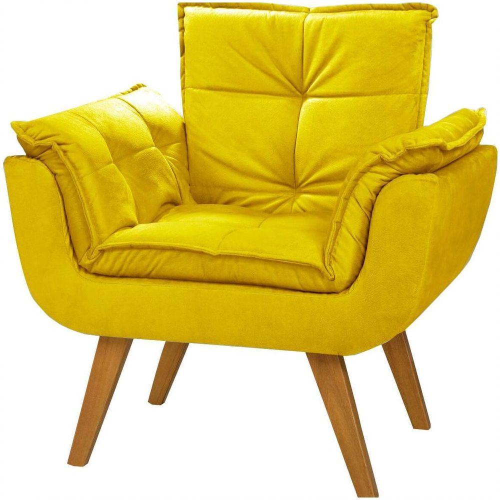 Poltrona Decorativa Opala Suede Amarelo - Dora Bela - 1