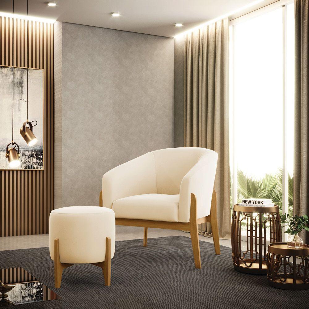 Puff Stella Suede Bege Base Madeira Castanho - D'rossi - 6