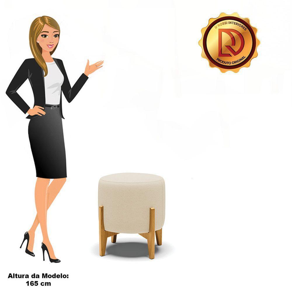 Puff Stella Linho Base Madeira Castanho Cor A19 Bege - 4
