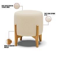 Puff Stella Linho Base Madeira Castanho Cor A19 Bege - 5