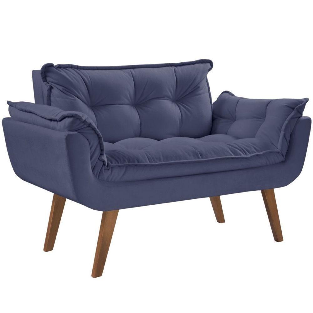 Poltrona Opalla 2 Lugares D Salla Suede Base Palito Azul Bic - 1