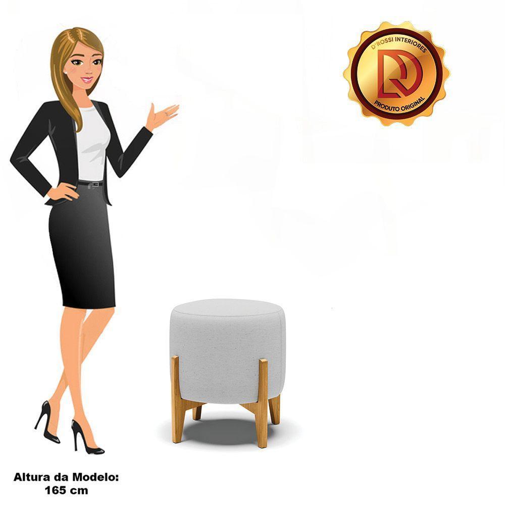 Puff Stella Linho Cinza A05 Base Madeira Castanho - D'rossi - 4