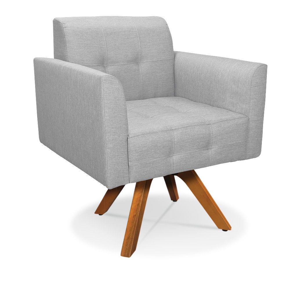 Poltrona Giratória Elisa Linho Cinza Claro A05 Base Madeira Mm30 - 4