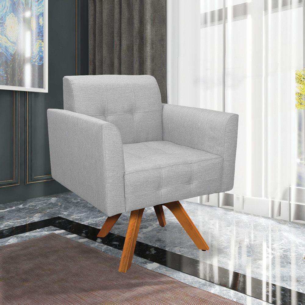 Poltrona Giratória Elisa Linho Cinza Claro A05 Base Madeira Mm30 - 5