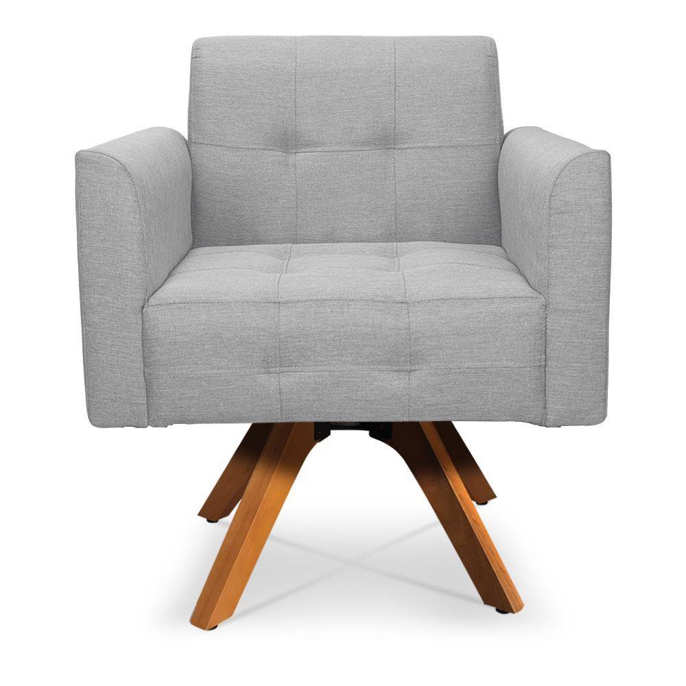 Poltrona Giratória Elisa Linho Cinza Claro A05 Base Madeira Mm30 - 6