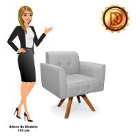 Poltrona Giratória Elisa Linho Cinza Claro A05 Base Madeira Mm30 - 3