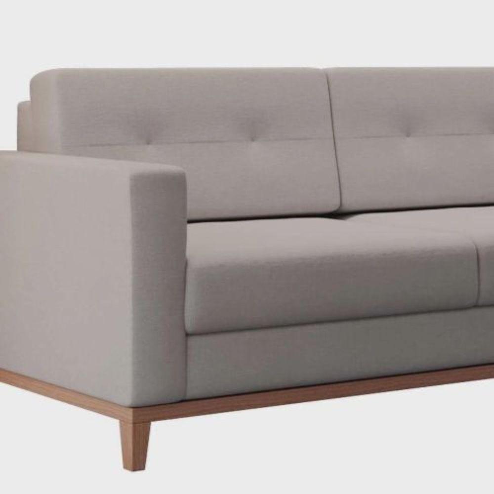 Sofá Com 3 Lugares Pés E Base Madeira Em Linho Cotton - 4