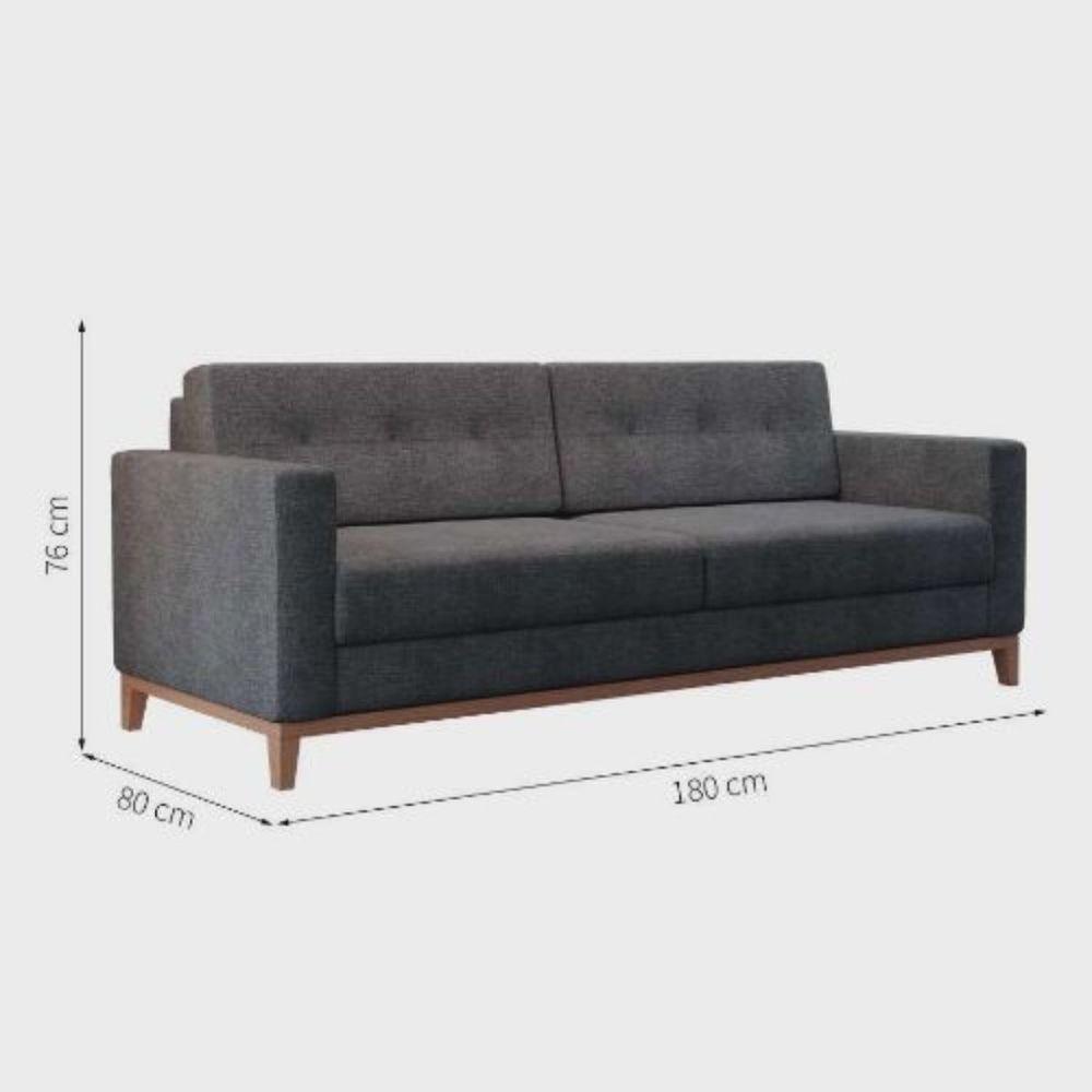 Sofá Com 3 Lugares Pés E Base Madeira Em Linho Cotton - 3