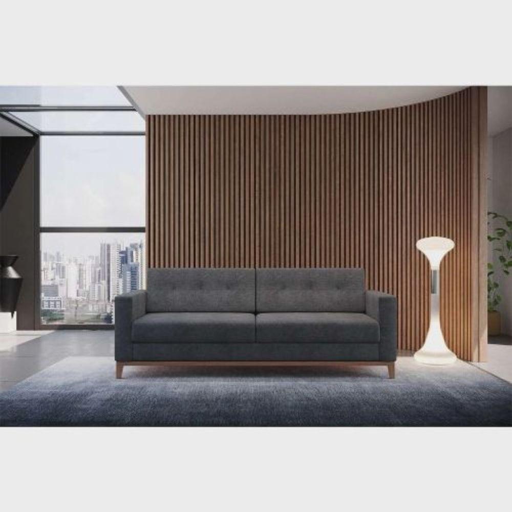 Sofá Com 3 Lugares Pés E Base Madeira Em Linho Cotton - 4